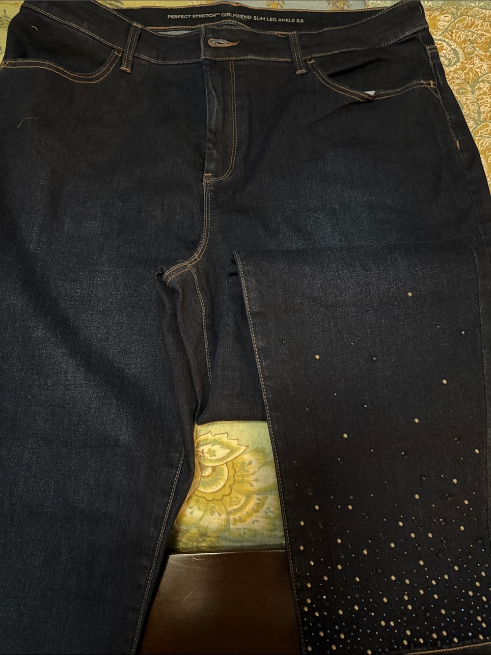 Chico's Dark Blue Ankle Jeans with Gold Stud Detail